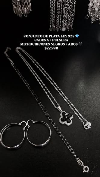 Conjunto de Plata Ley 925: cadena, pulsera y aros