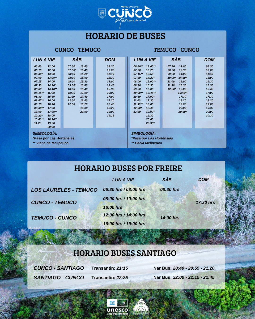 Horarios de Buses Santiago - Temuco - Cunco - Melipeuco